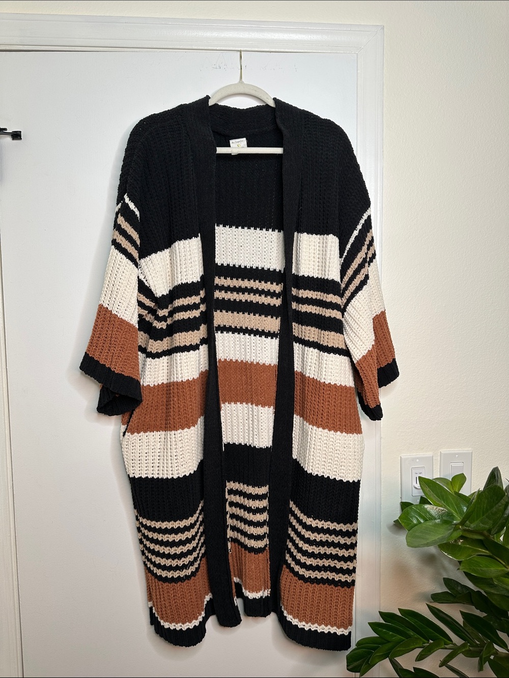 Black & Brown Striped Open-Front Women’s Cardigan Sweater